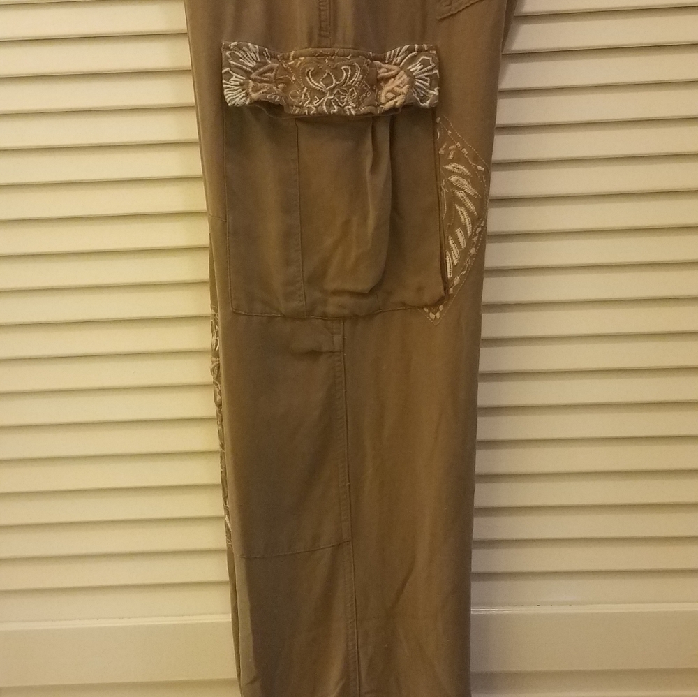 Da-Nang Straight Leg Pants in Olive Brown with Embroidered Detail